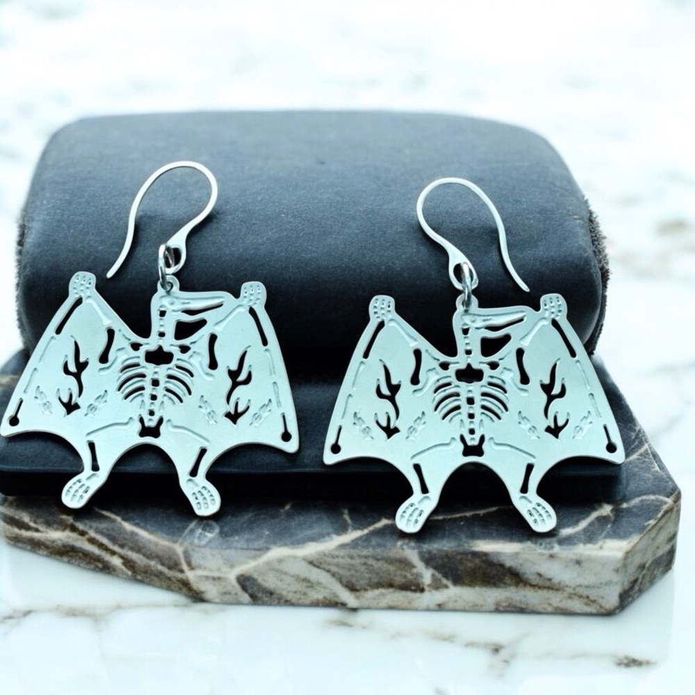 🆕 Pterodactyl Skeleton Laser Etched Earrings Stainless Steel